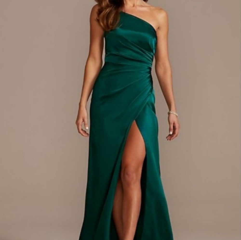 David's Bridal One-Shoulder Gown in Gem Color